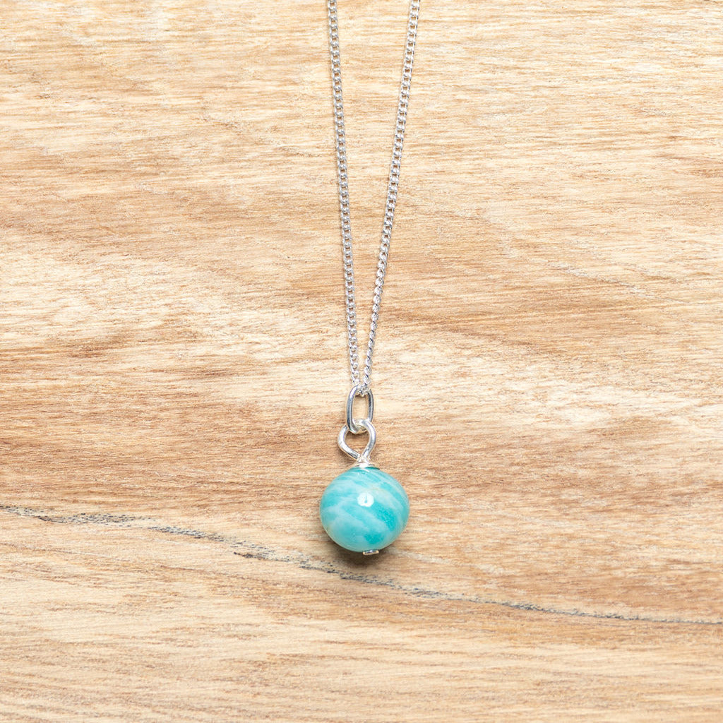 Amazonite Ball Pendant on Sterling Silver Chain