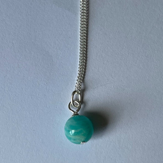 Amazonite Ball Pendant on Sterling Silver Chain