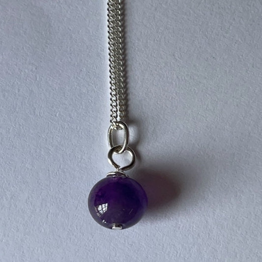 Amethyst Ball Pendant on Sterling Silver Chain