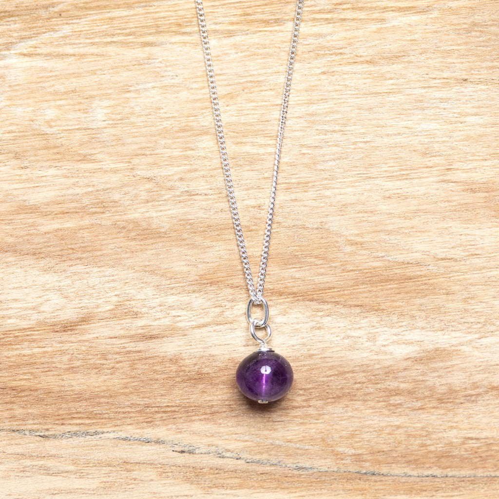 Amethyst Ball Pendant on Sterling Silver Chain