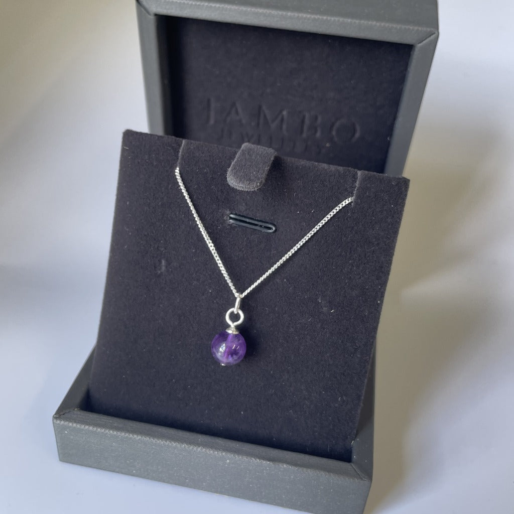 Amethyst Ball Pendant on Sterling Silver Chain