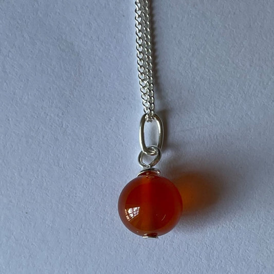 Carnelian Ball Pendant on Sterling Silver Chain