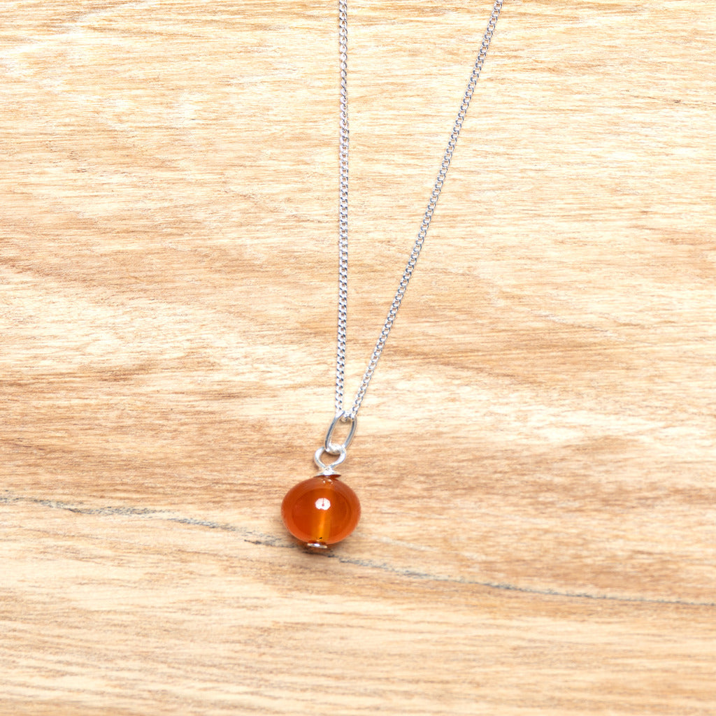 Carnelian Ball Pendant on Sterling Silver Chain