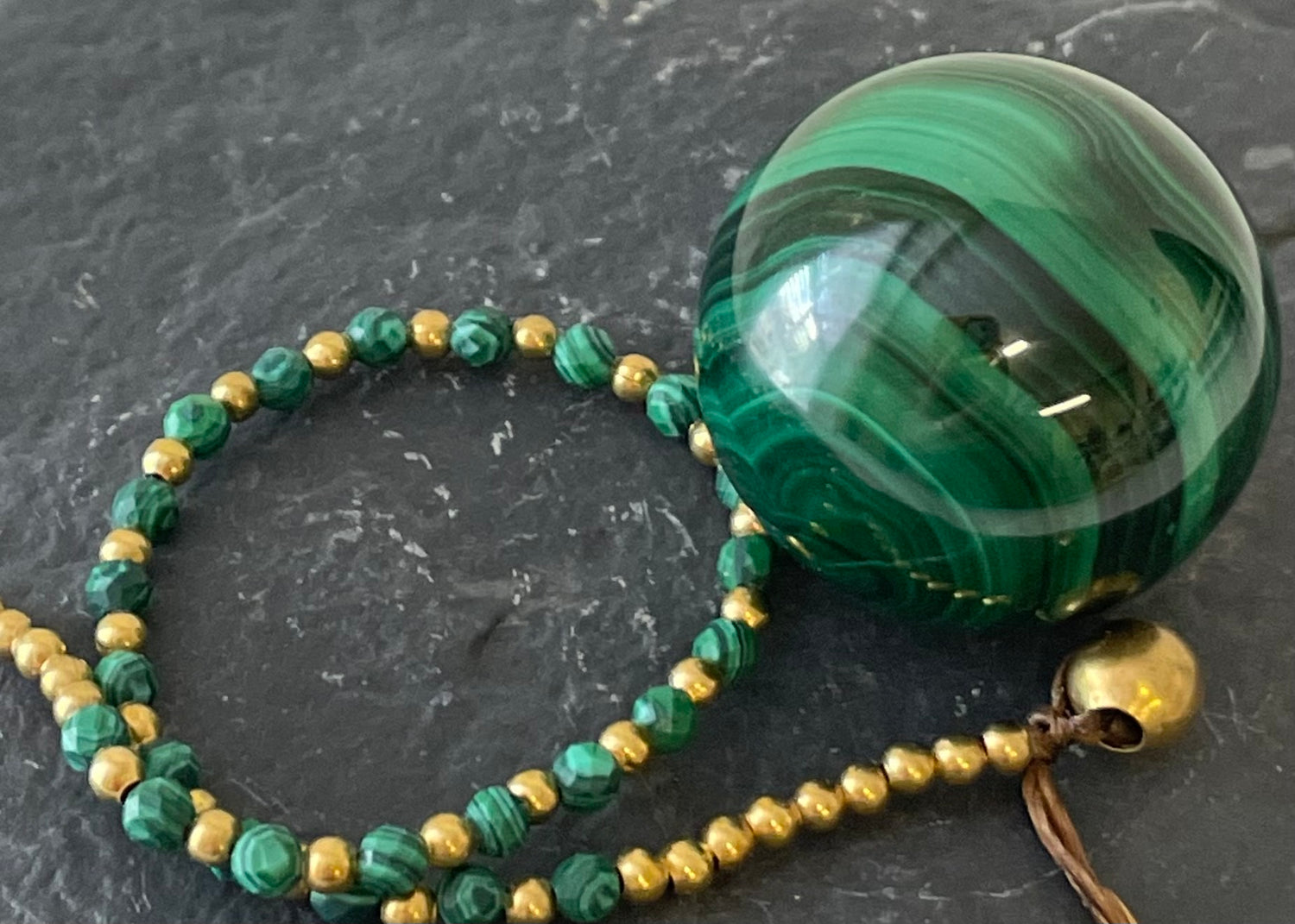 Malachite Bracelet with Malachite Sphere on Slate